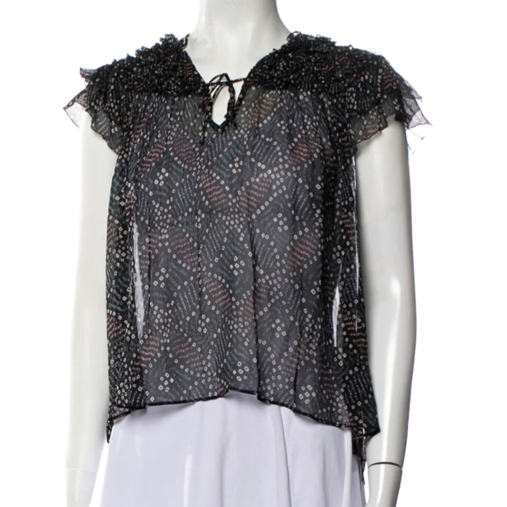 Ulla Johnson Cora Ruffle Silk Blouse XS Top Dusk Navy - Picture 3 of 6